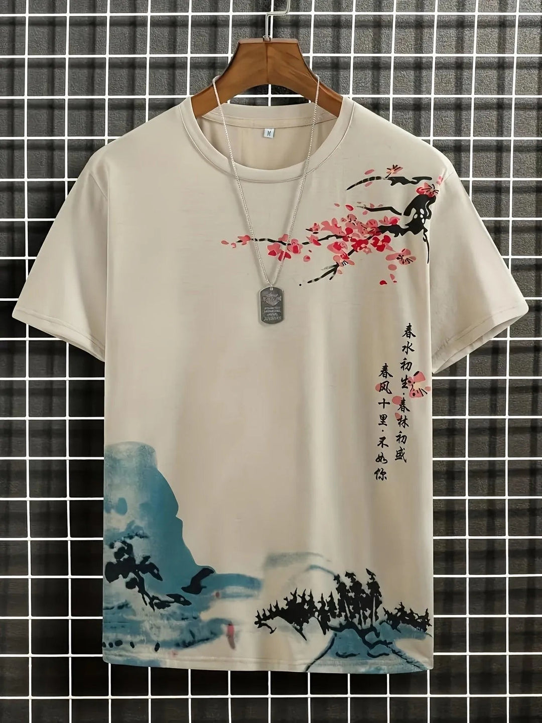 T-shirt męski Gerhard ze stylowym wzorem w kwiaty i fale
