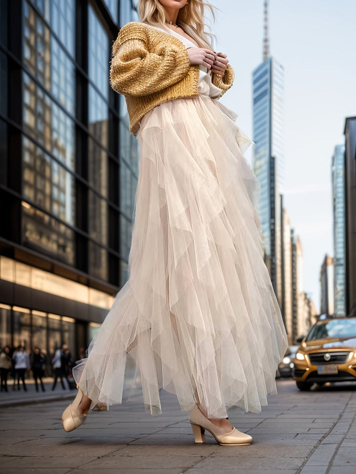 Elegante Dames Gelaagde Maxi Rok in Extended Heather-Design