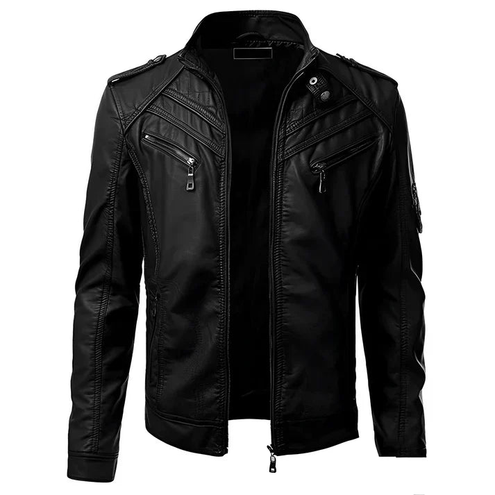 Stylowa męska kurtka biker premium z wieloma kieszeniami zapewniająca pewny siebie wygląd