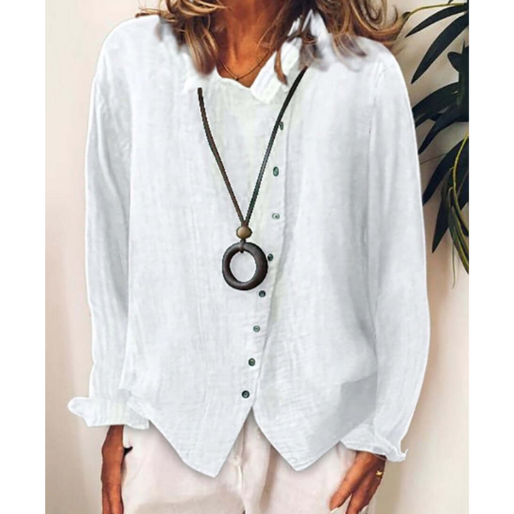 Damska luźna koszula z długim rękawem zapinana na guziki - wygoda i styl w swobodnym stylu