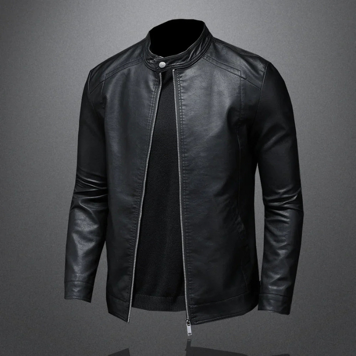 Stylowa wodoodporna czarna kurtka męska typu biker | slim fit, idealna do noszenia na co dzień