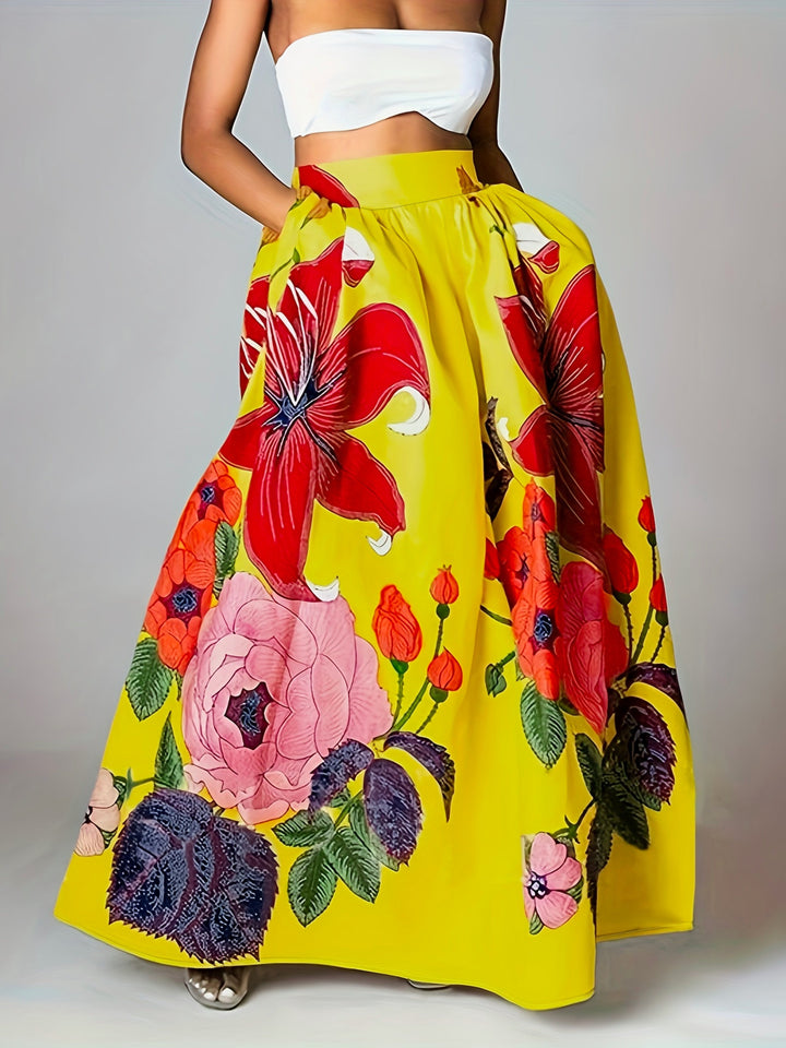 Elegante Dames Hoge Taille Maxi Rok met Bloemenprint – Stijlvol en Charmant Agatha Design