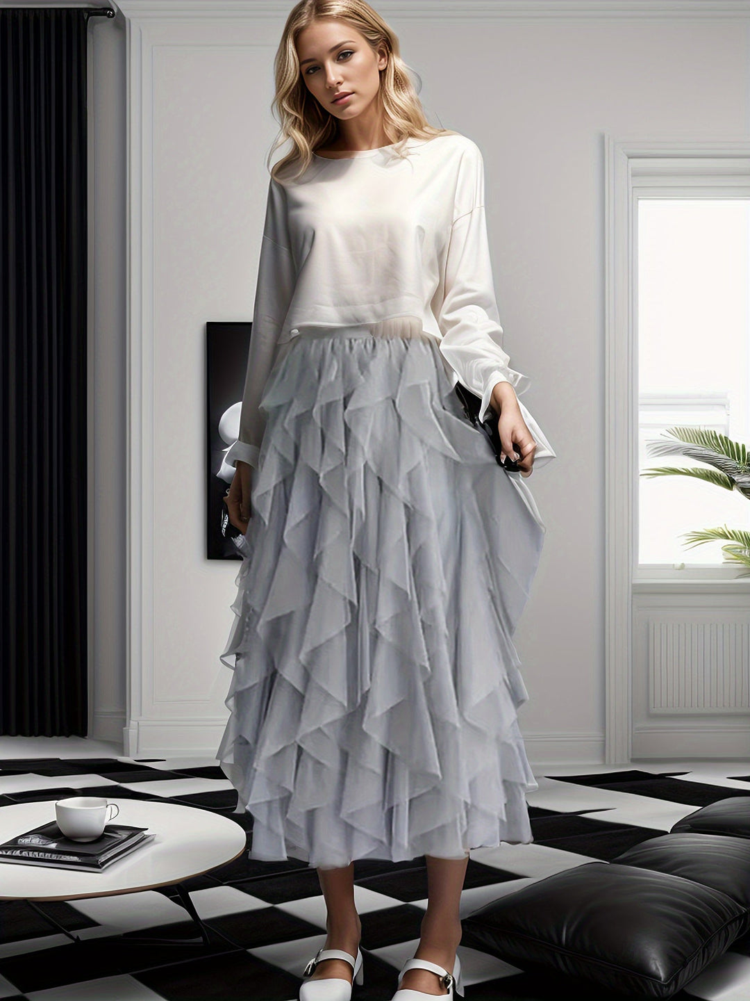 Elegante Dames Gelaagde Maxi Rok in Extended Heather-Design