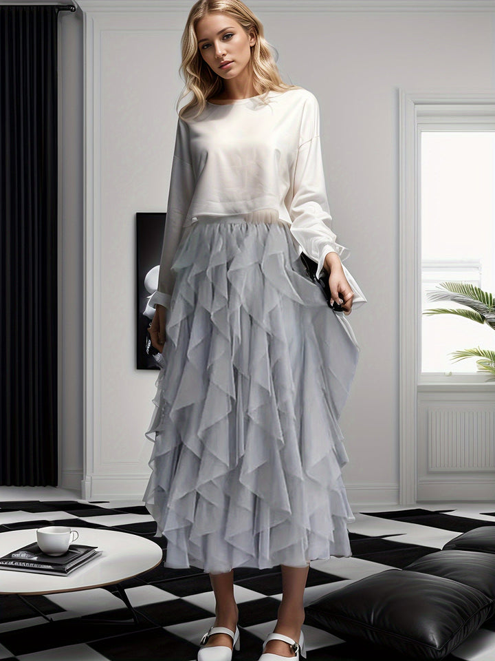 Elegante Dames Gelaagde Maxi Rok in Extended Heather-Design