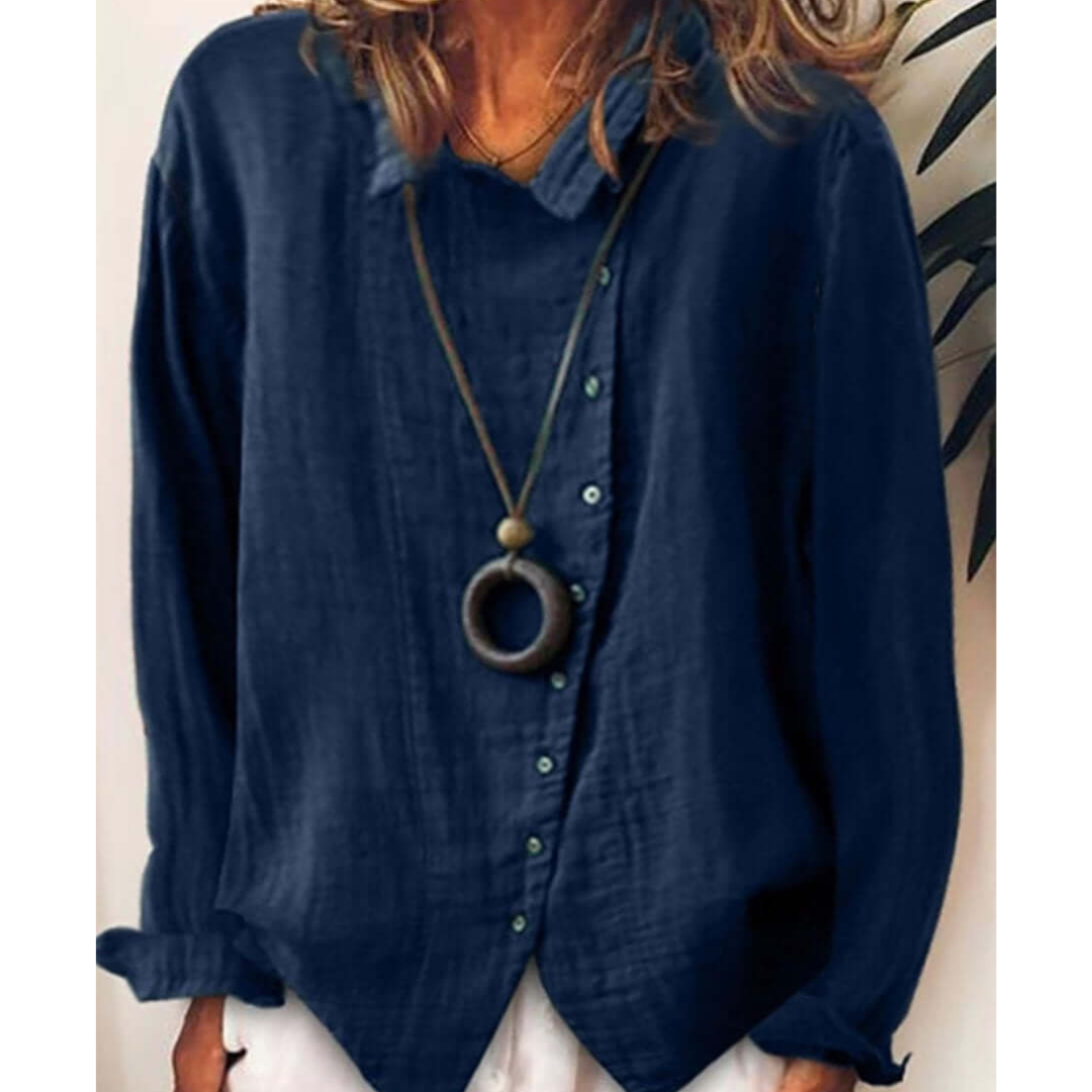 Damska luźna koszula z długim rękawem zapinana na guziki - wygoda i styl w swobodnym stylu