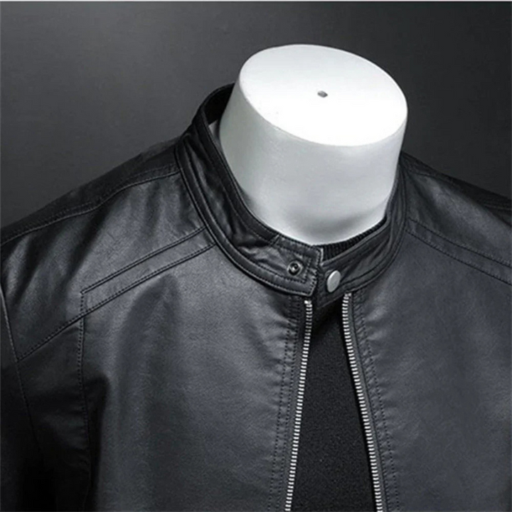 Stylowa wodoodporna czarna kurtka męska typu biker | slim fit, idealna do noszenia na co dzień