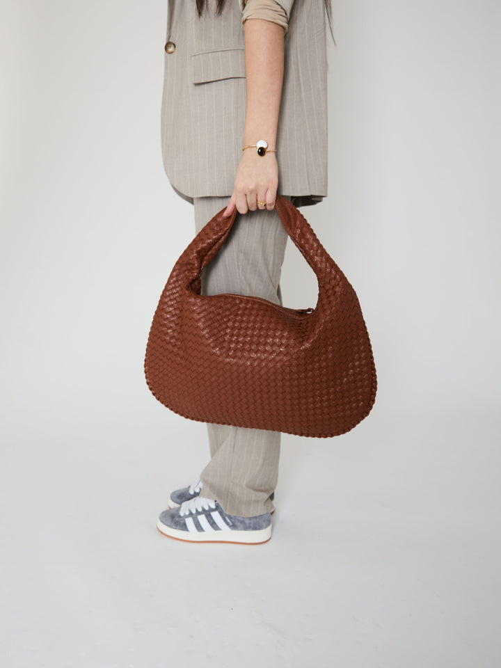 Vivien | Elegancka saszetka na ramię z tkaniny Moucheté Brun Riche