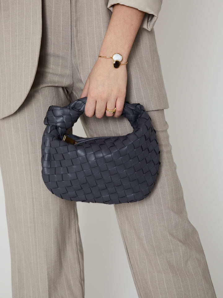 Viola | Chique Sac à Main en Tissu Gris Foncé avec Tissage Élégant