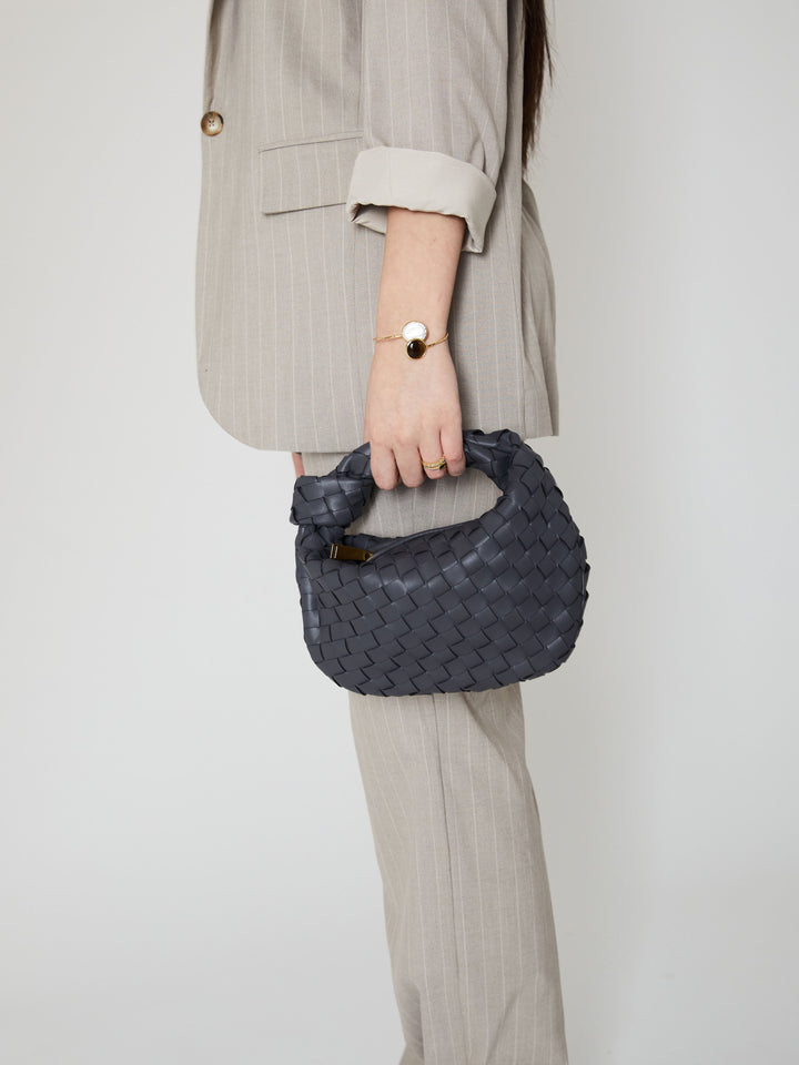 Viola | Chique Sac à Main en Tissu Gris Foncé avec Tissage Élégant