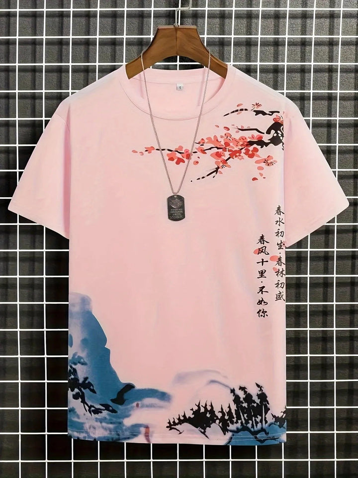T-shirt męski Gerhard ze stylowym wzorem w kwiaty i fale