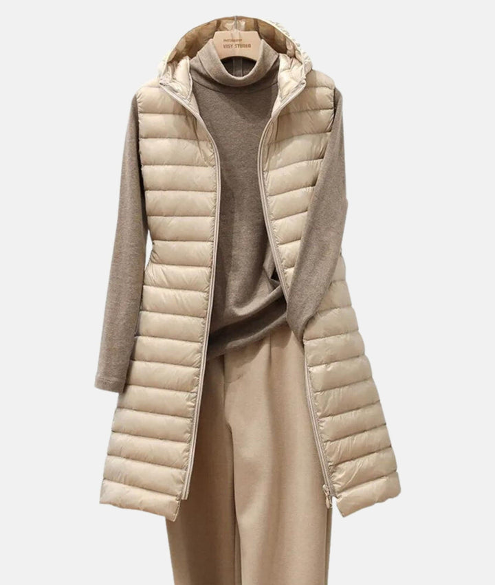 Wygodna i stylowa wyściełana długa kamizelka damska zapewniająca najwyższy komfort noszenia