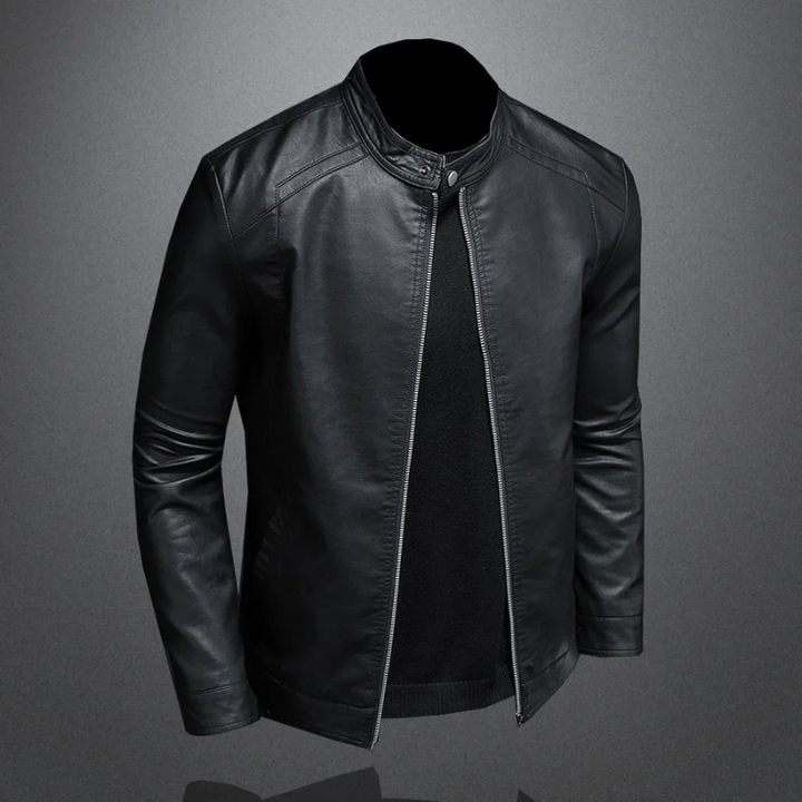 Stylowa wodoodporna czarna kurtka męska typu biker | slim fit, idealna do noszenia na co dzień
