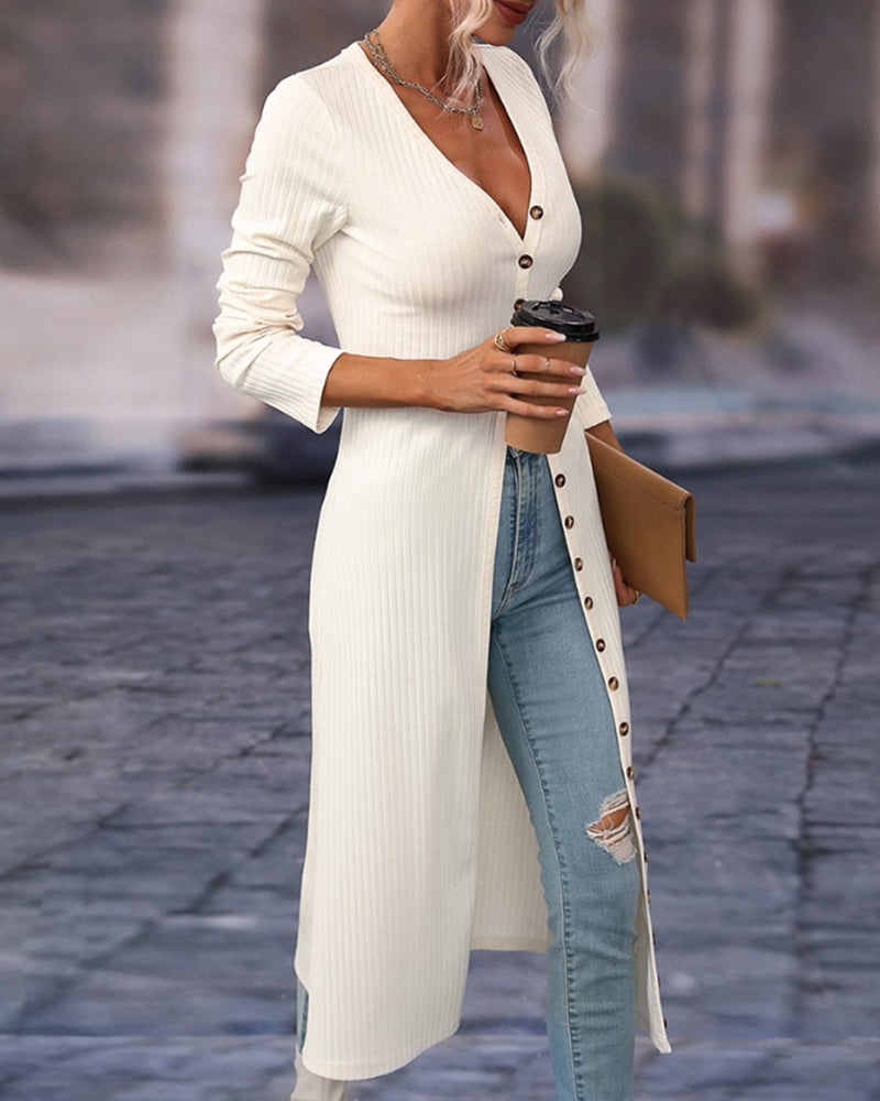 Elegancki długi kardigan z guzikami dla kobiet - idealny do stylowych jesiennych i zimowych stylizacji