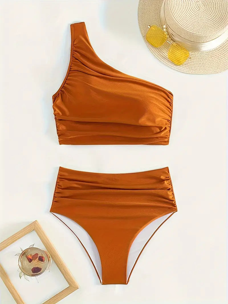 Farzeen Elegance | Chic One-Shoulder High-Waisted Bikini Set for Effortless Style