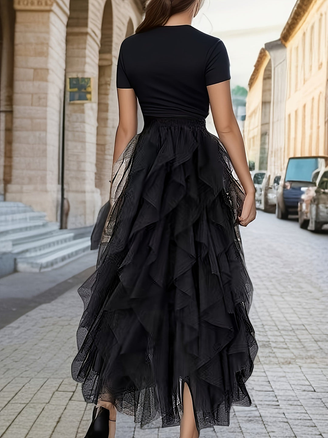 Elegante Dames Gelaagde Maxi Rok in Extended Heather-Design