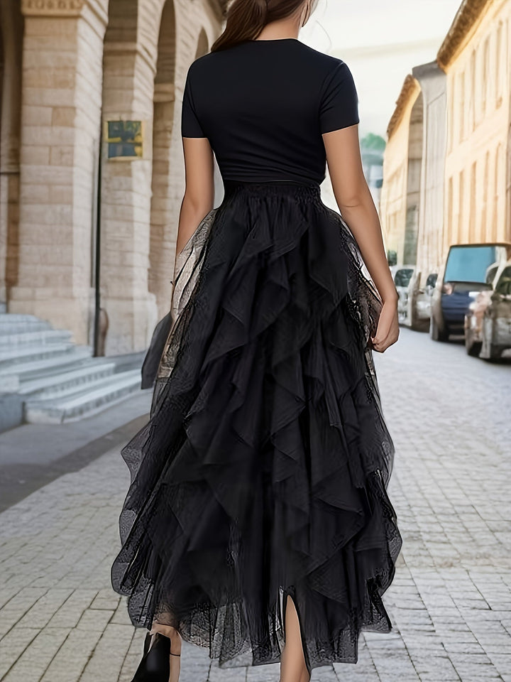 Elegante Dames Gelaagde Maxi Rok in Extended Heather-Design