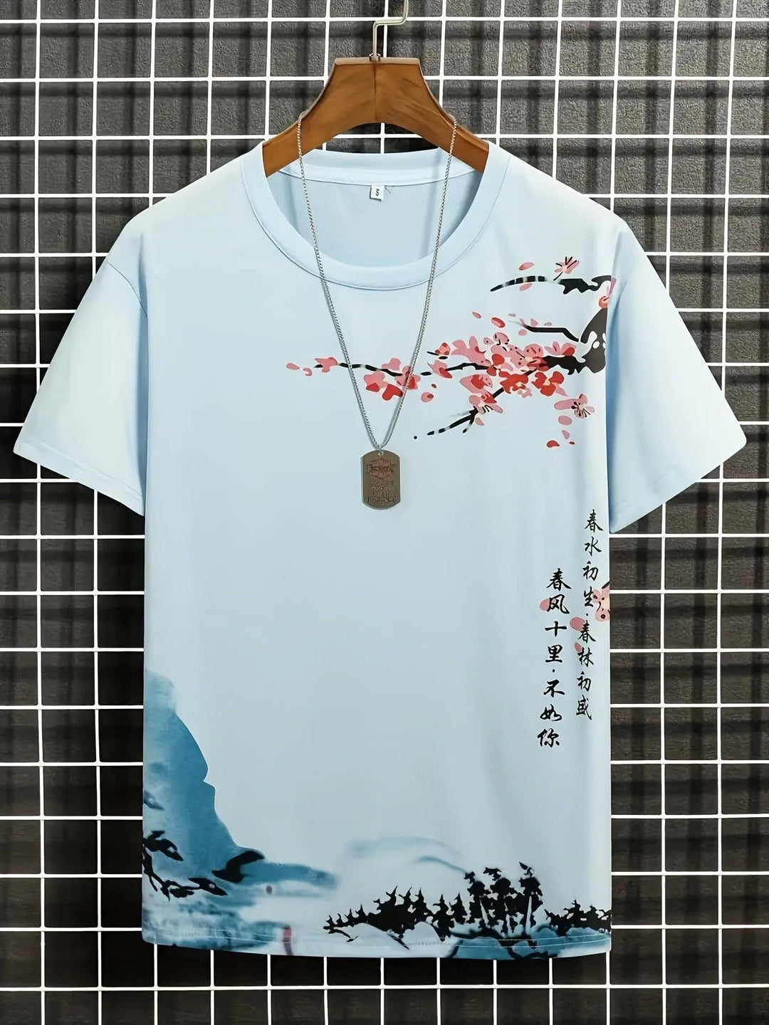 T-shirt męski Gerhard ze stylowym wzorem w kwiaty i fale