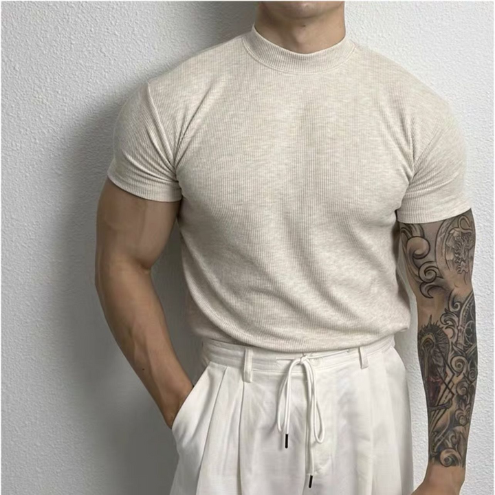 Heinrich | Stylowy prążkowany T-shirt z modną stójką