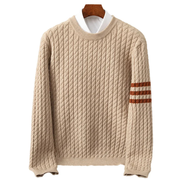 Elegancki sweter męski wykonany z wysokiej jakości mieszanki wełny.