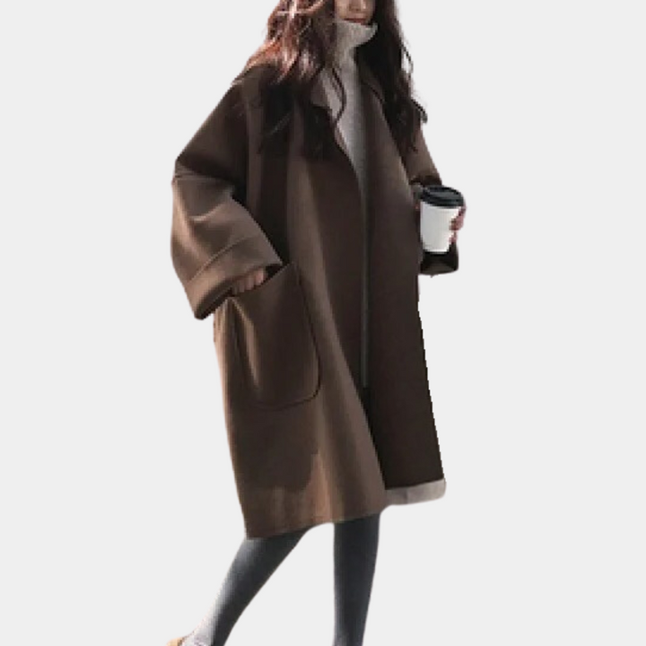 Elegancki długi płaszcz damski oversize w modnym stylu