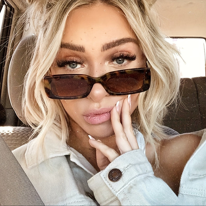 Macella | Elegant Retro Rechthoekige Zonnebril met Tortoise Montuur voor Stijlvolle Zomer Looks