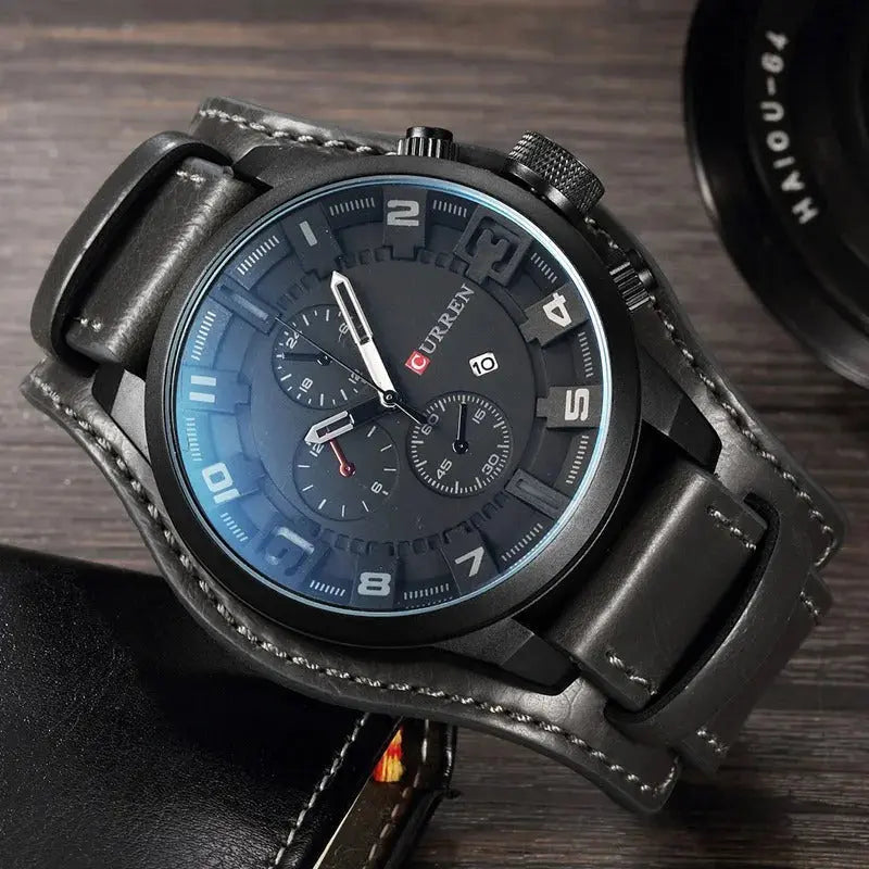 Elegancki męski skórzany zegarek z chronografem na każdą okazję