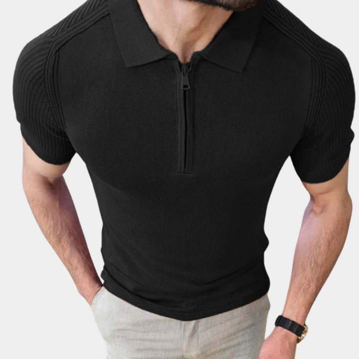 Stylowa męska koszulka polo z zamkiem błyskawicznym zapewniająca elegancki, swobodny wygląd, wykonana z wysokiej jakości bawełny
