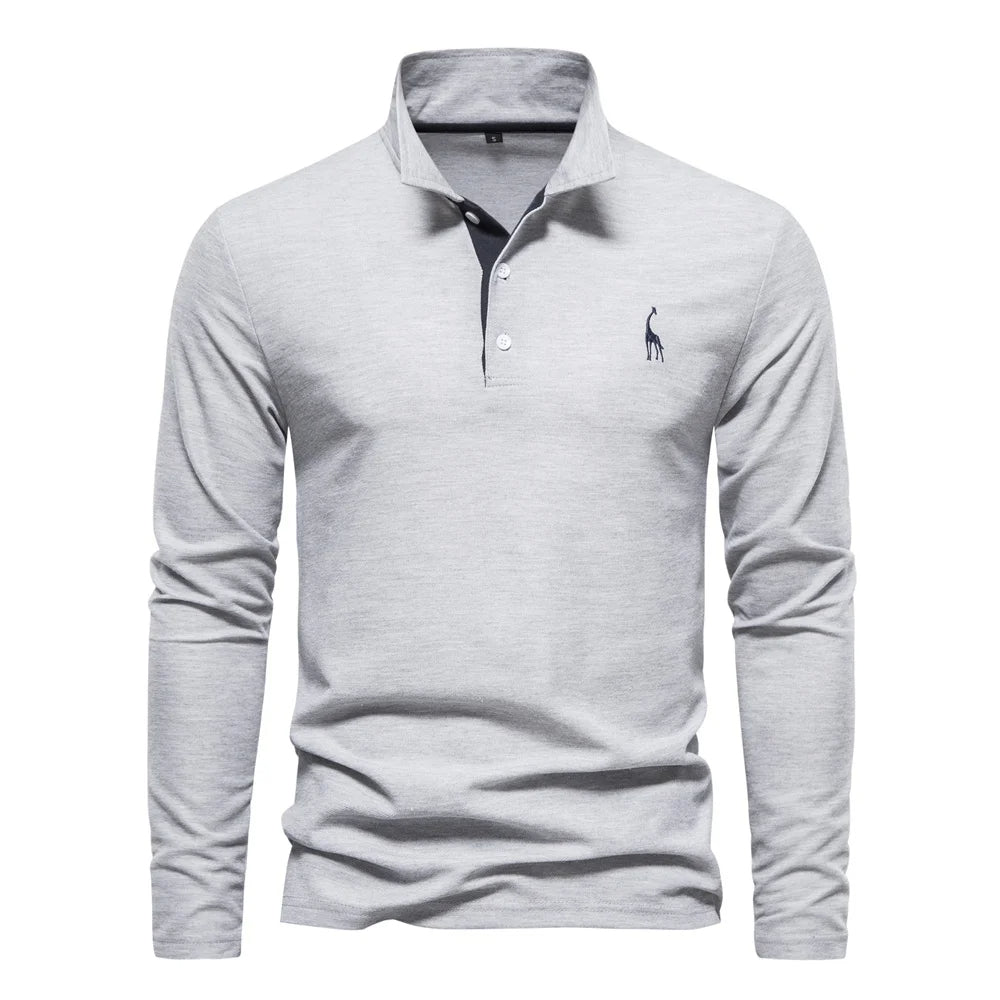 Męski sweter polo z długim rękawem zapewniający stylowy komfort