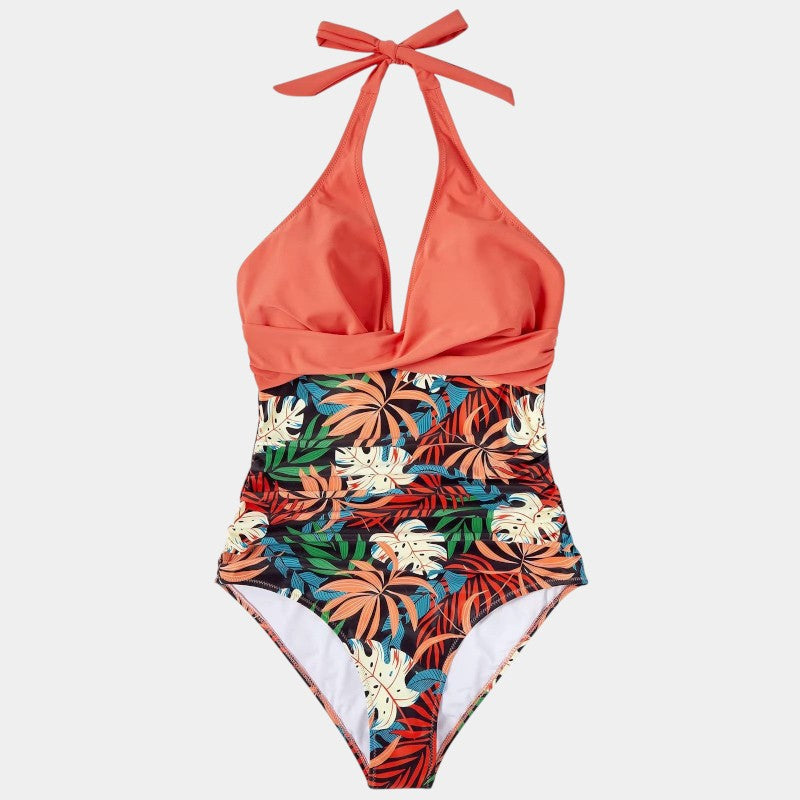 Lenie | Stijlvol Halterbadpak met Vibrant Tropische Print voor een Stralende Zomerlook