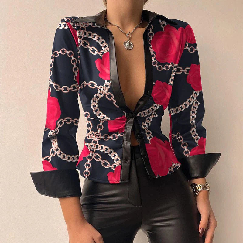 Elegancka koszula damska slim fit z długim rękawem i zapięciem na guziki