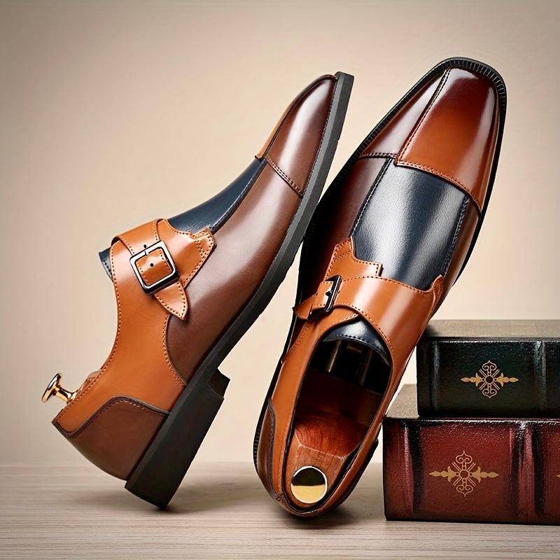 Stylowe męskie buty z paskiem typu monk, zapinane na klamrę, zapewniające elegancki wygląd