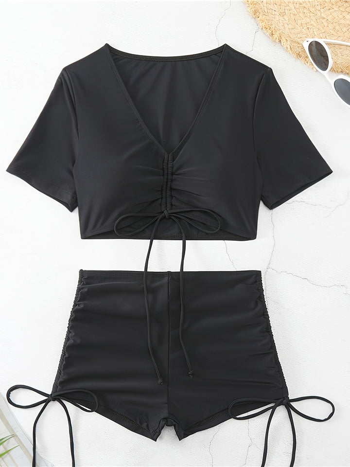 Perin | Trendy Sportieve Zwemset met Ruches en Strikdetails voor een Stijlvolle Look