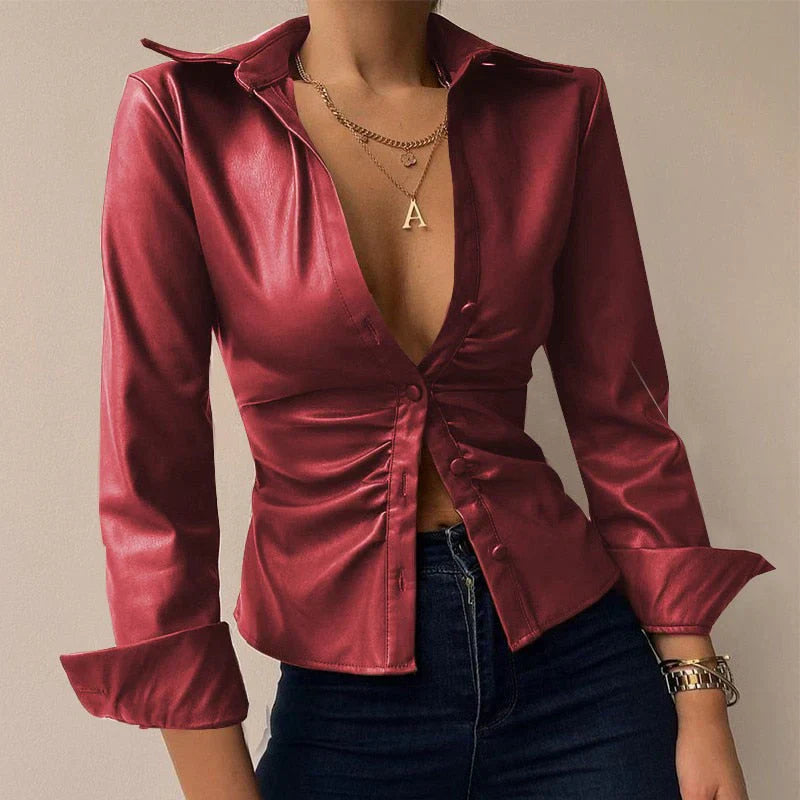 Elegancka koszula damska slim fit z długim rękawem i zapięciem na guziki