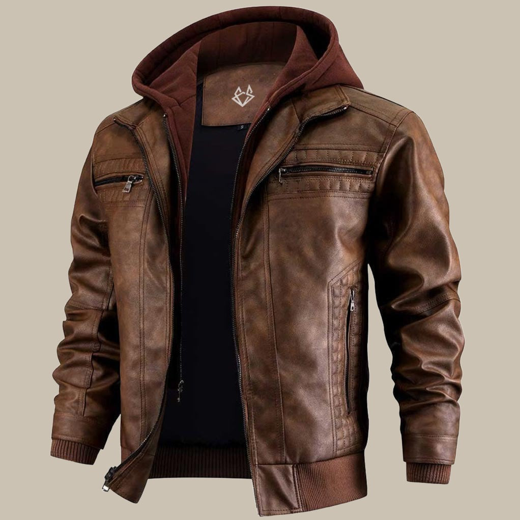 Męska kurtka biker premium z kapturem - stylowy i nowoczesny skórzany wygląd zapewniający doskonały wygląd