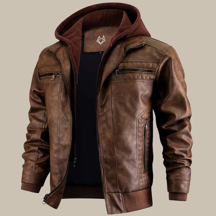 Męska kurtka biker premium z kapturem - stylowy i nowoczesny skórzany wygląd zapewniający doskonały wygląd