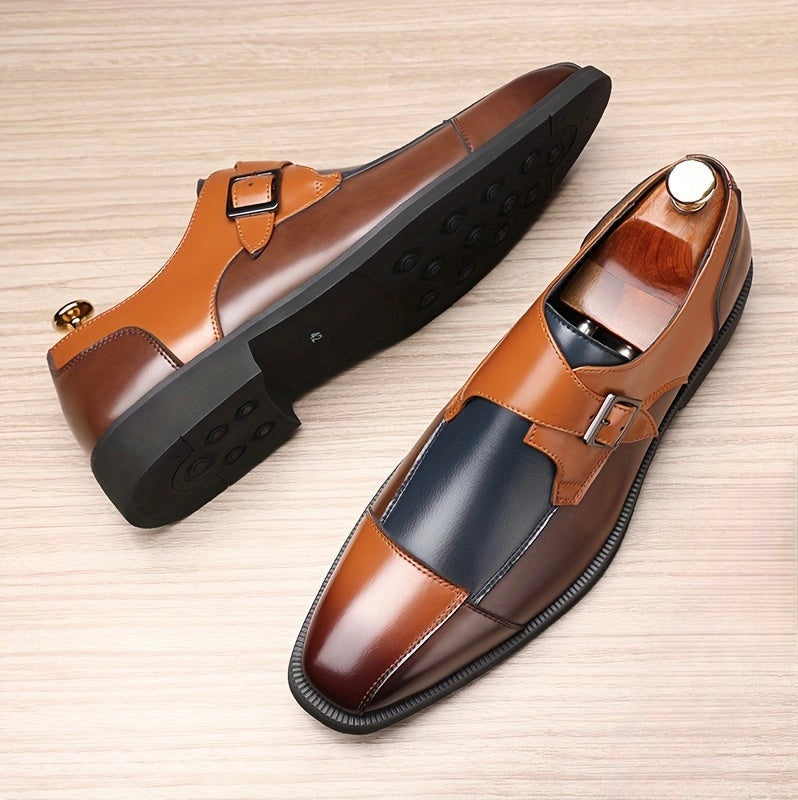 Stylowe męskie buty z paskiem typu monk, zapinane na klamrę, zapewniające elegancki wygląd