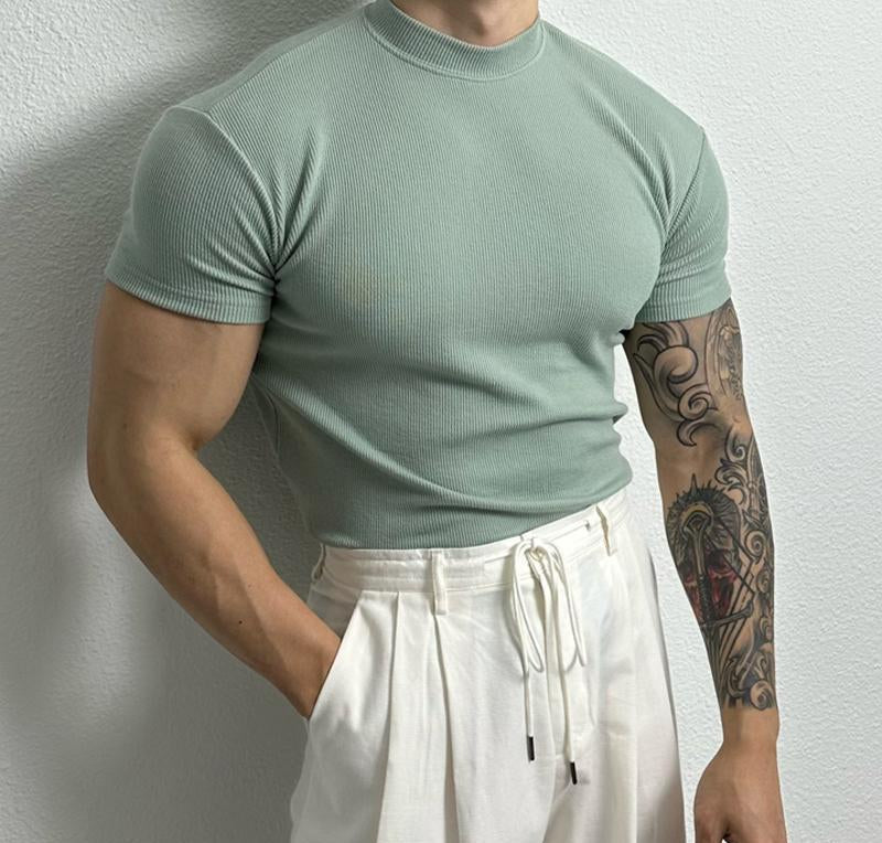 Heinrich | Stylowy prążkowany T-shirt z modną stójką