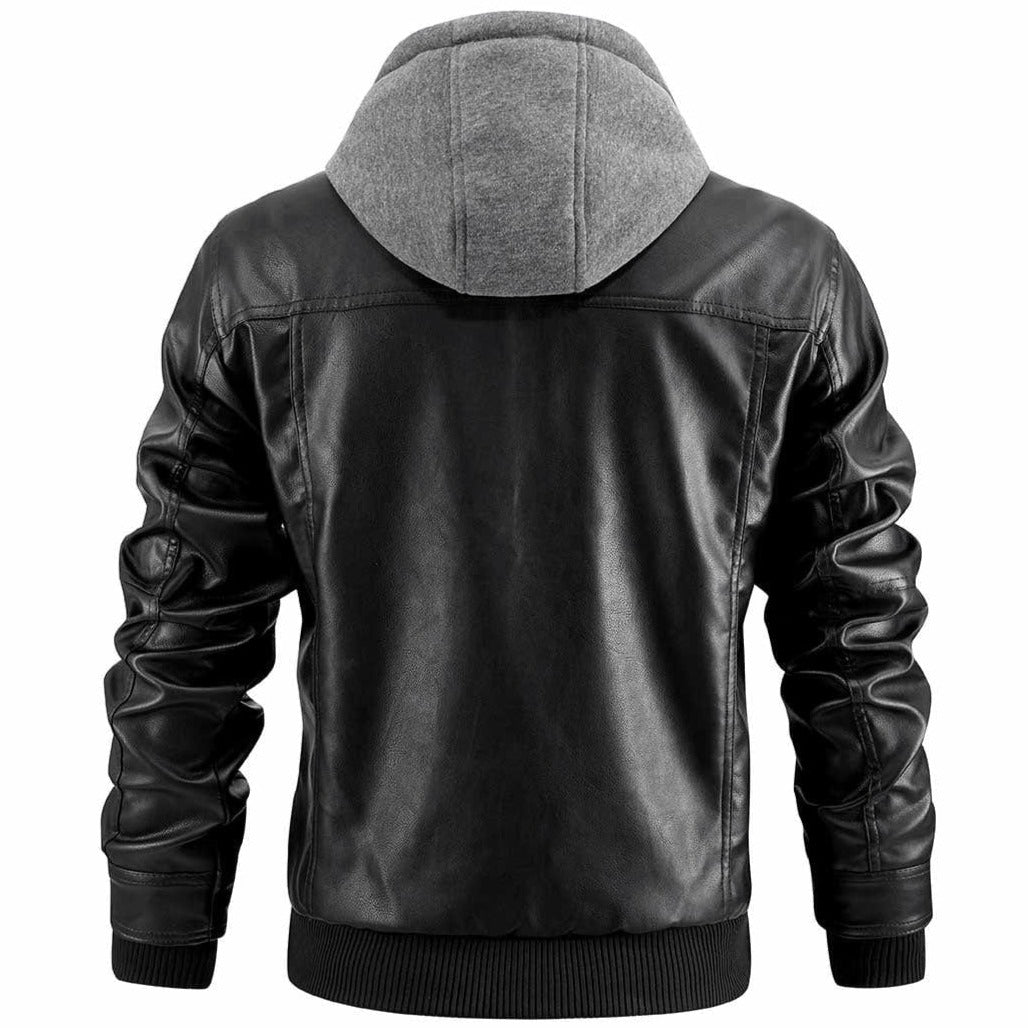 Męska kurtka biker premium z kapturem - stylowy i nowoczesny skórzany wygląd zapewniający doskonały wygląd