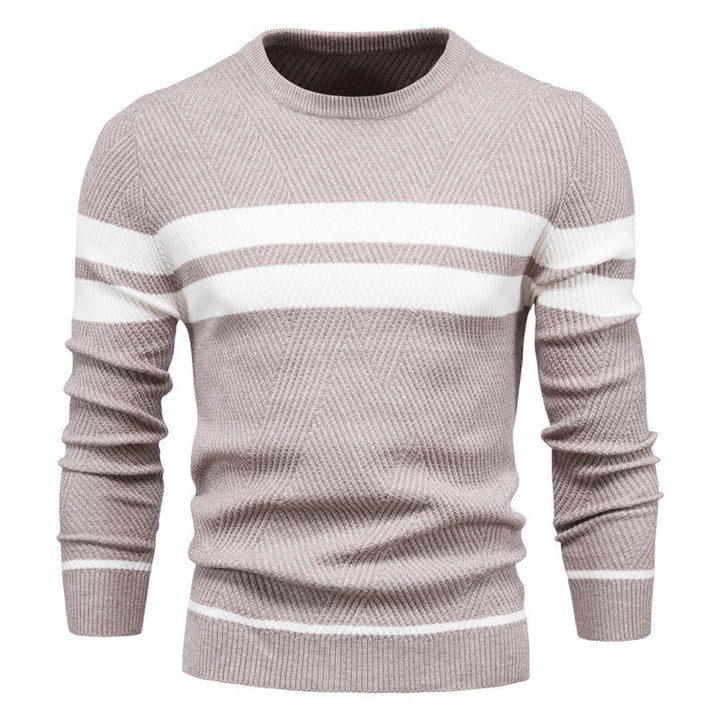 Męski sweter z okrągłym dekoltem w paski - stylowy i nowoczesny do noszenia na co dzień