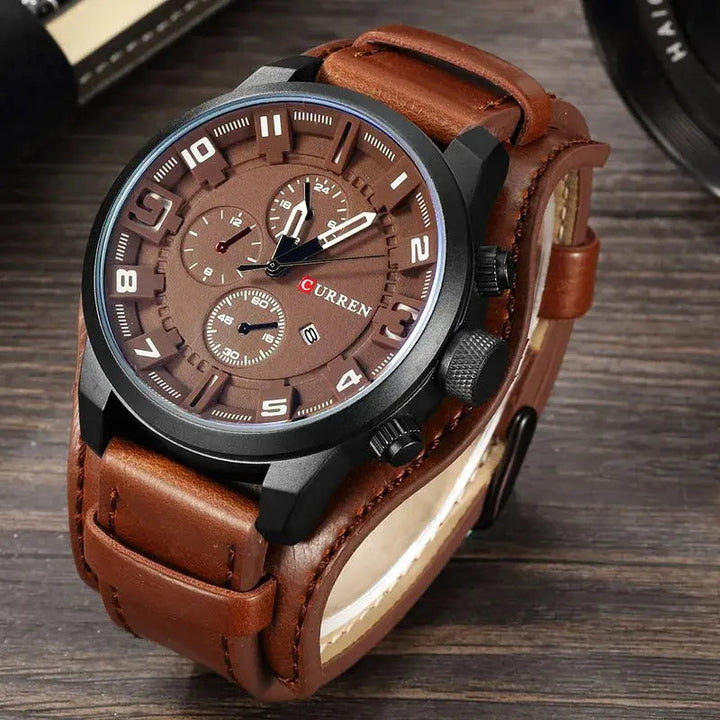 Elegancki męski skórzany zegarek z chronografem na każdą okazję