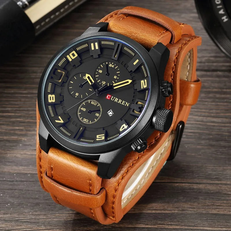 Stylowy zegarek męski z chronografem i skórzanym paskiem