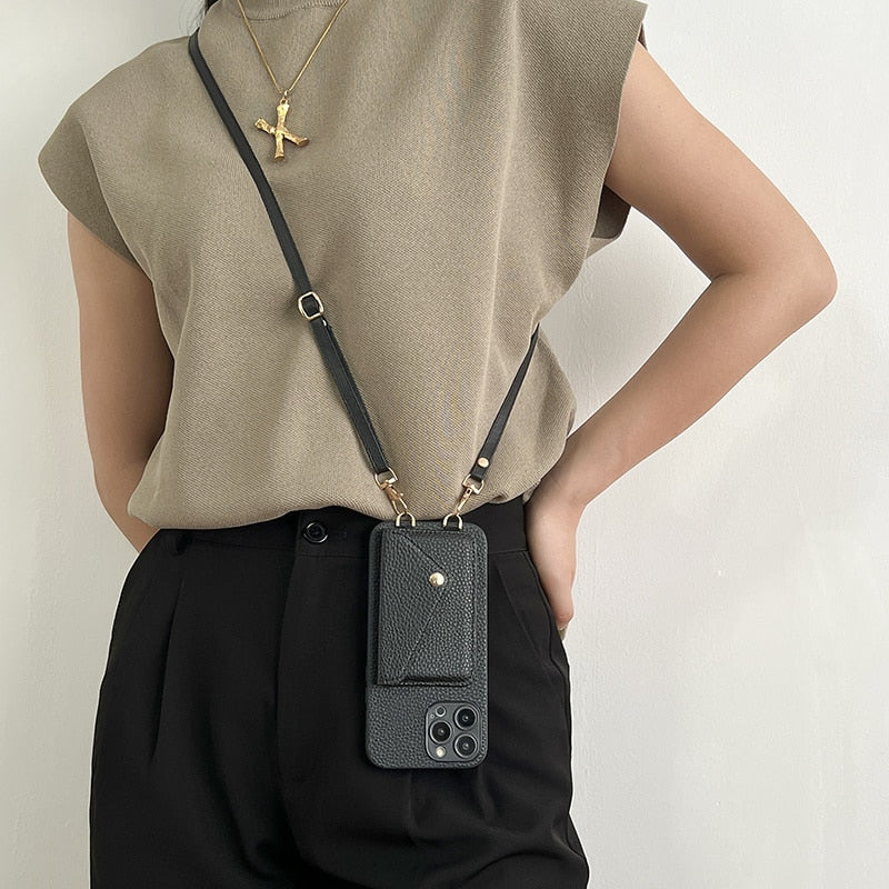 Catherine Luxe Lederen Crossbody Telefoonhoes voor Stijlvolle Bescherming