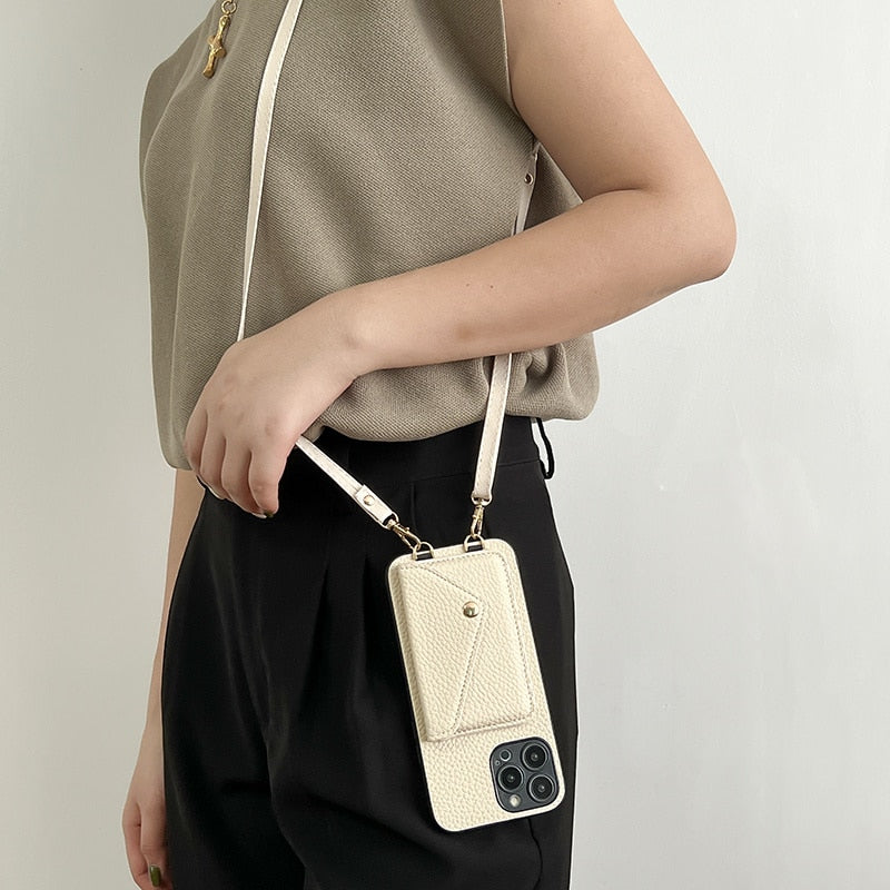 Catherine Luxe Lederen Crossbody Telefoonhoes voor Stijlvolle Bescherming