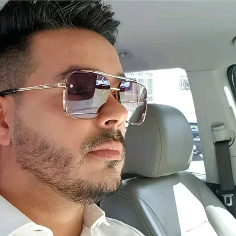 Modne męskie okulary przeciwsłoneczne w nowoczesnym, kwadratowym stylu aviator