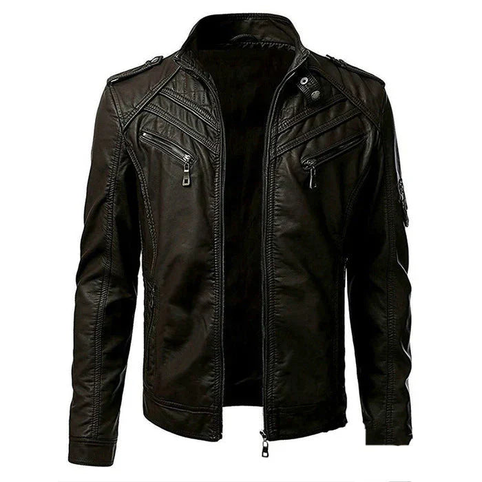 Stylowa męska kurtka biker premium z wieloma kieszeniami zapewniająca pewny siebie wygląd
