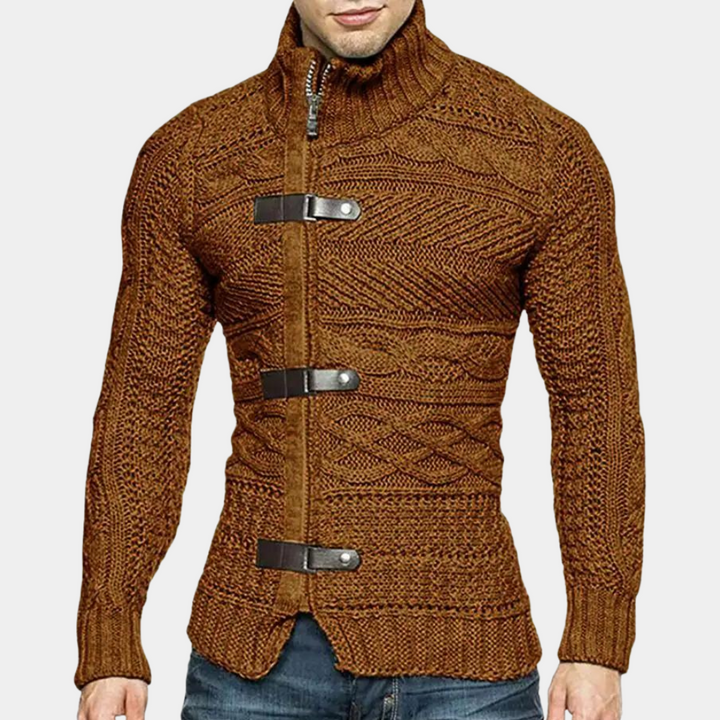 Elegancki sweter męski z golfem wykonany z wysokiej jakości wełny merynosów