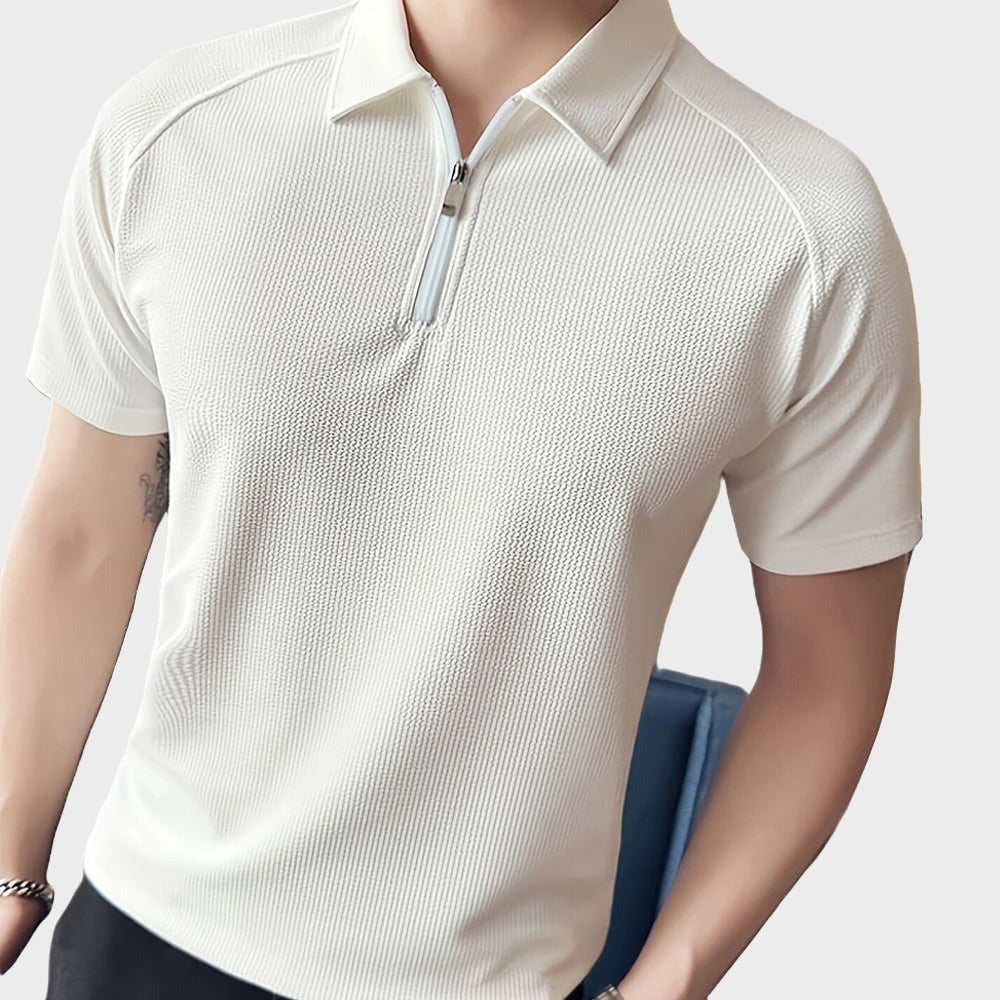 Stylowa męska koszulka polo z zamkiem błyskawicznym zapewniająca elegancki, swobodny wygląd, wykonana z wysokiej jakości bawełny