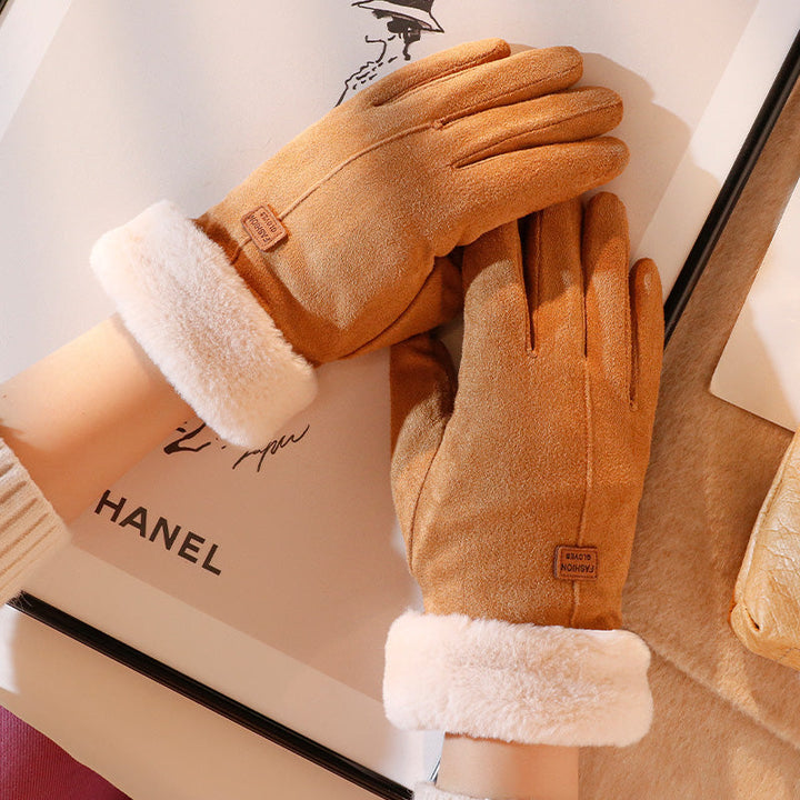 Gants d'hiver en daim avec poignets en fourrure pour une chaleur et un style élégants