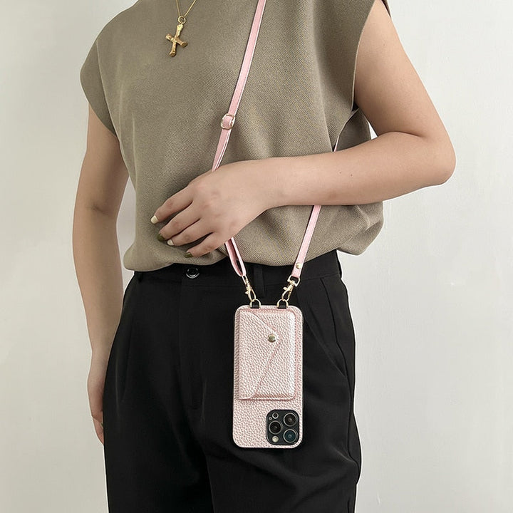 Catherine Luxe Lederen Crossbody Telefoonhoes voor Stijlvolle Bescherming