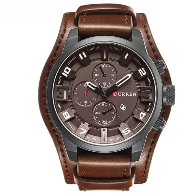 Elegancki męski skórzany zegarek z chronografem na każdą okazję